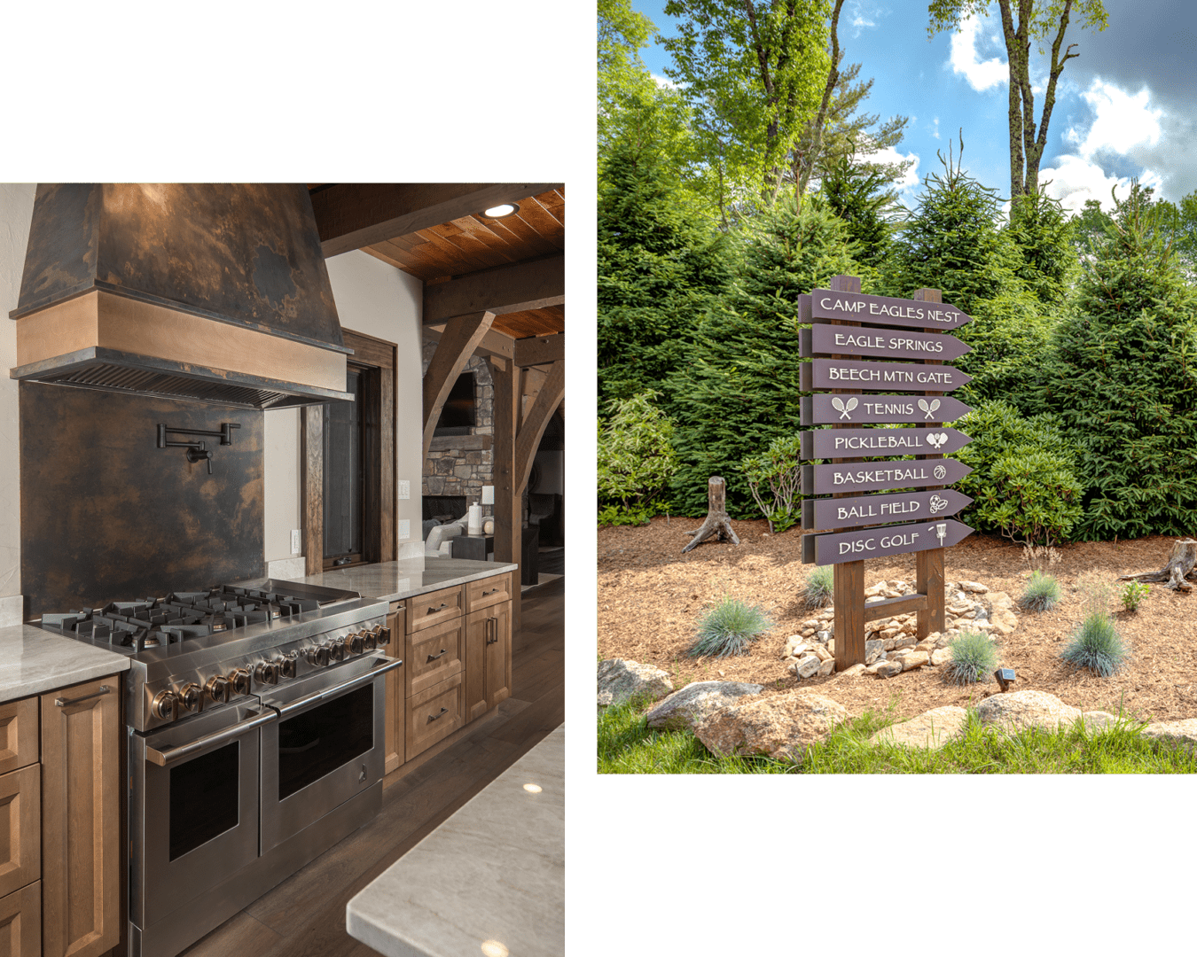 Kitchen interior and garden path sign