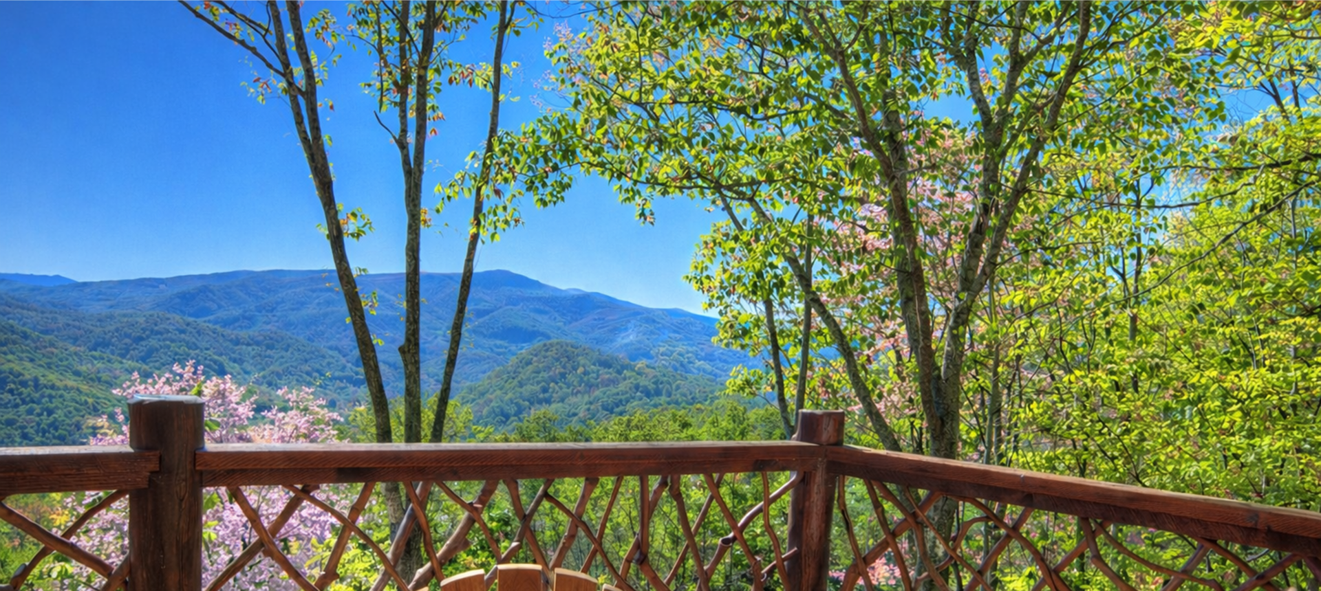 Mountain view from wooden deck
