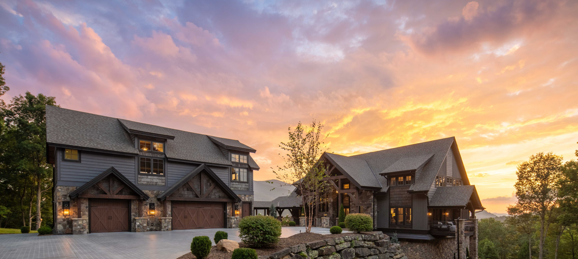 Beautiful home with dramatic sunset backdrop