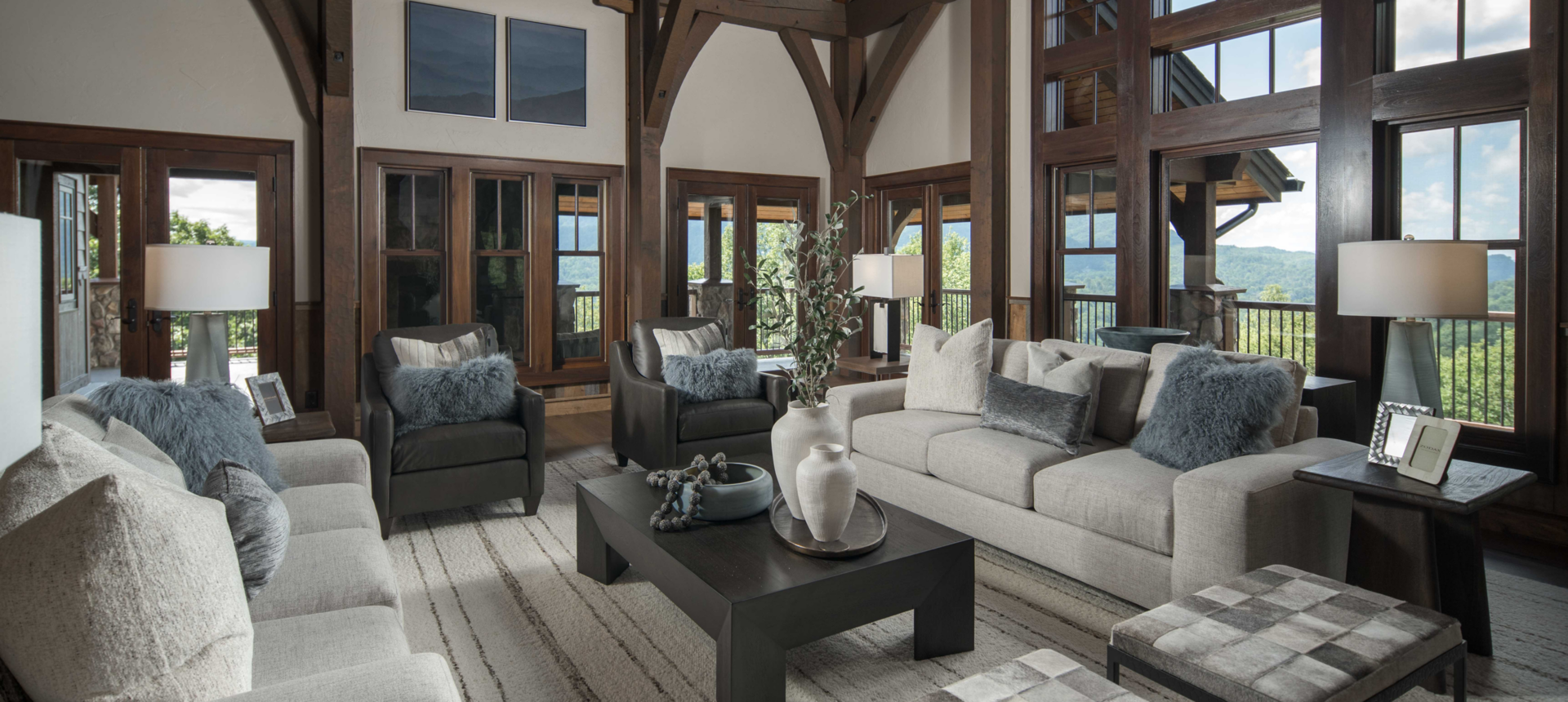 Cozy seating area in modern cabin
