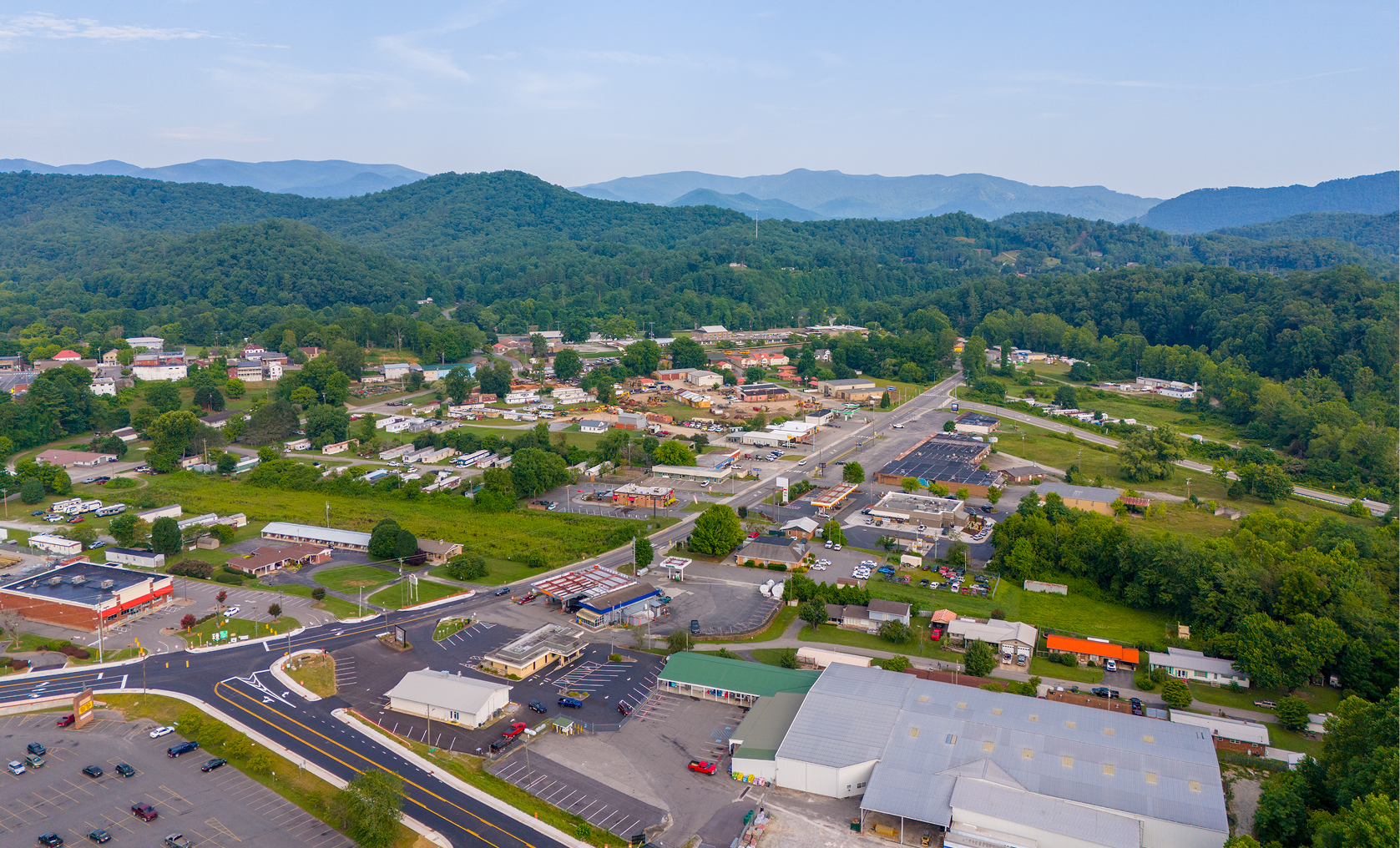 Scenic mountain town landscape