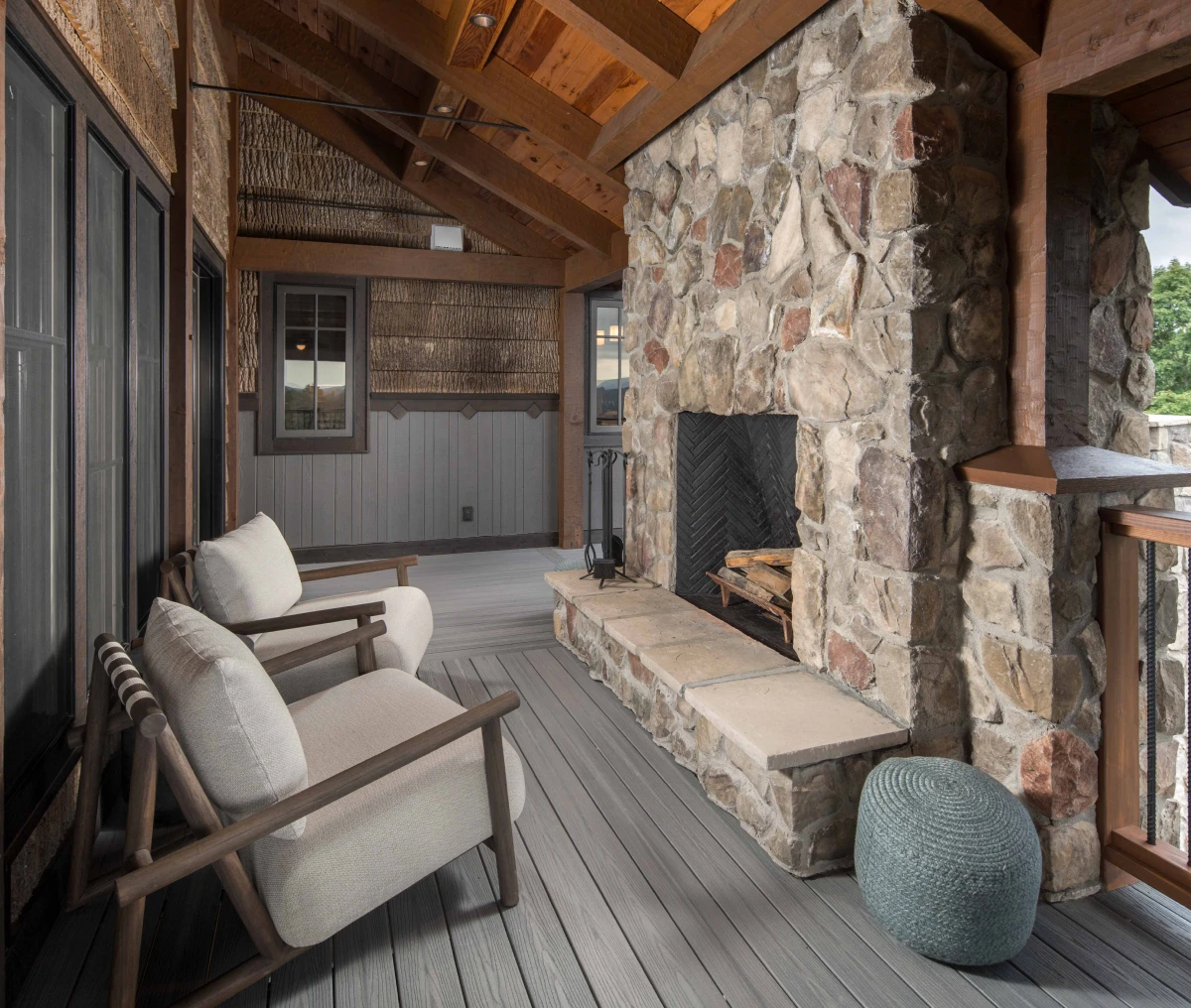 Wooden deck with comfortable chairs