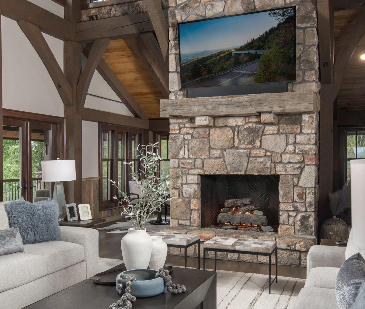 Cozy cabin interior with modern decor