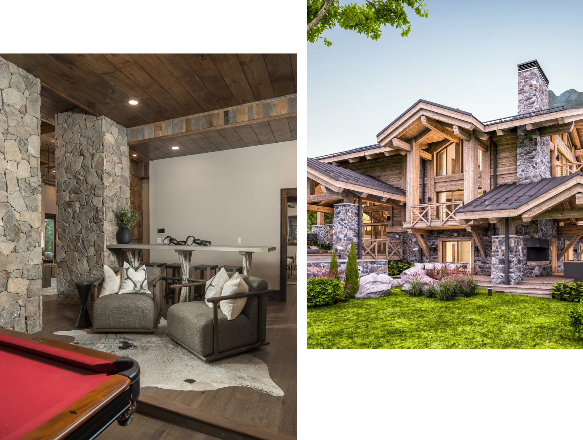 Rustic living room with stone accents